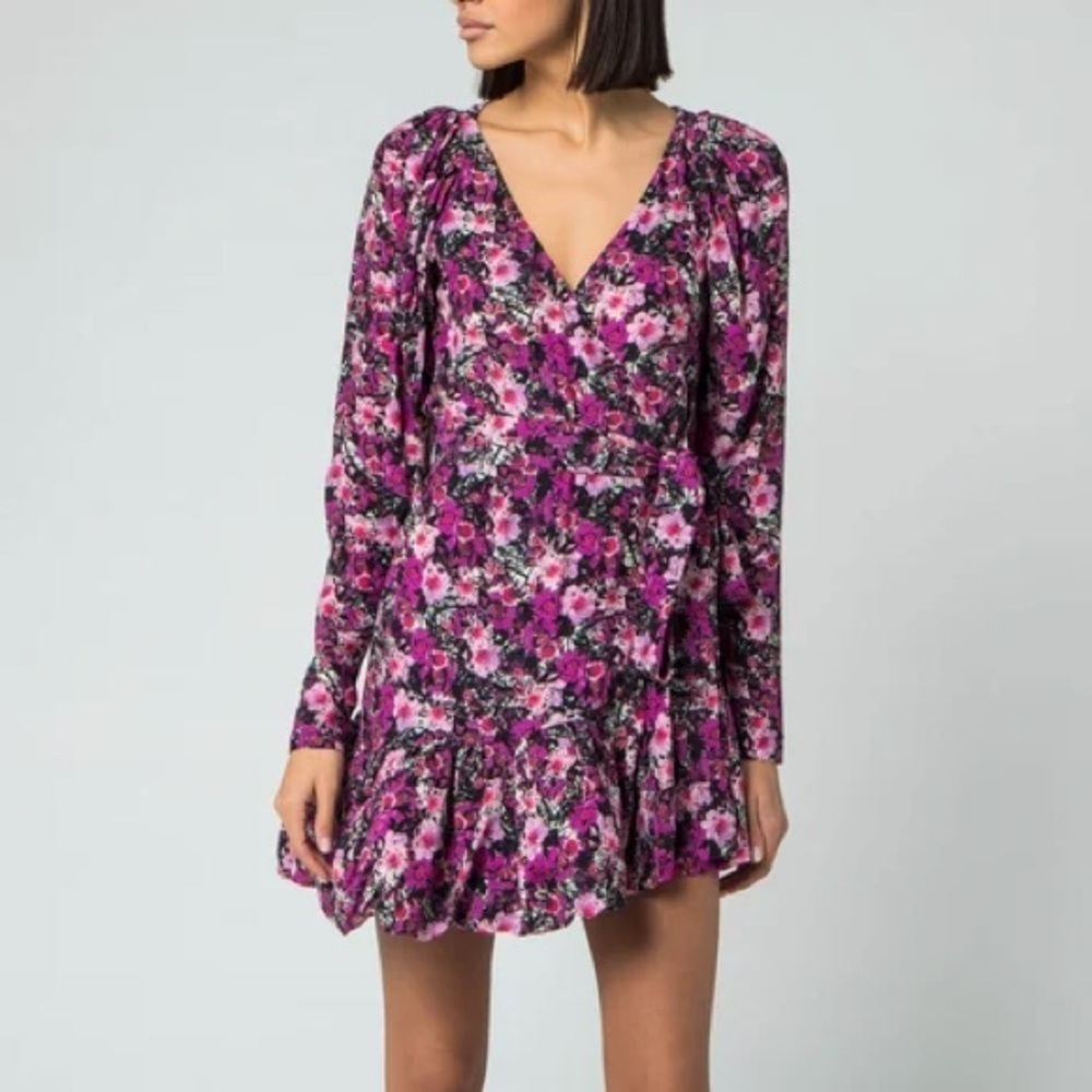 NWT Rotate Birger Christensen Nancy Purple Black Cherry Flower Floral Dress 10
